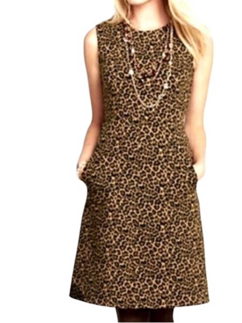 Lands End Women’s Sleeveless Leopard Print A Line Midi Dress size 6